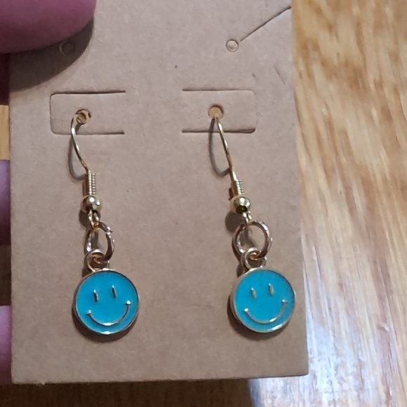 Hand Crafted Jewelry - Teal Smiley Face Earrings